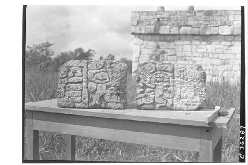 Caracol.  Hieroglyphic stones from facade decoration.