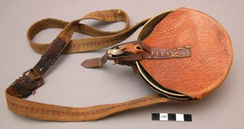 Drinking cup, case, and leather flask