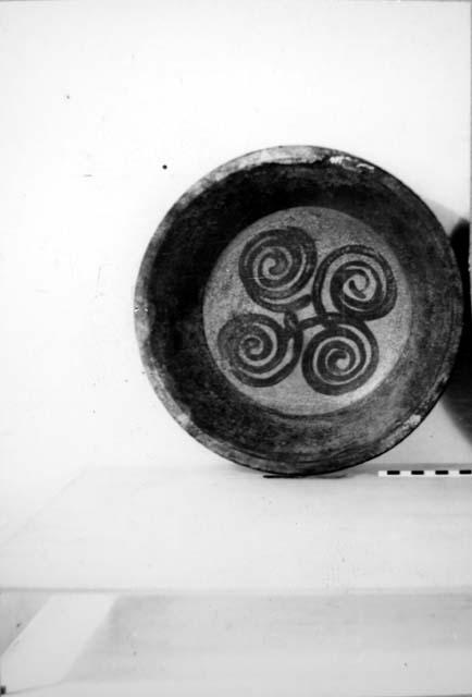 Ceramic bowl, flaring rim, painted swirl design