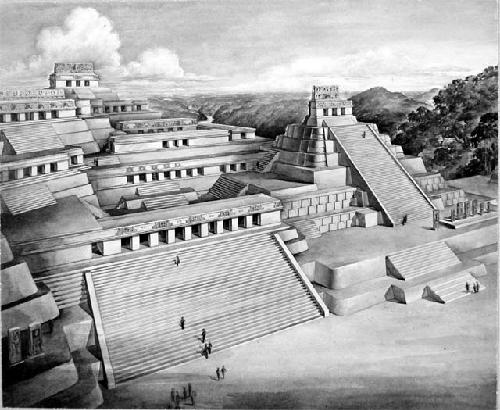 Illustration of  West Group, restoration of Acropolis from South
