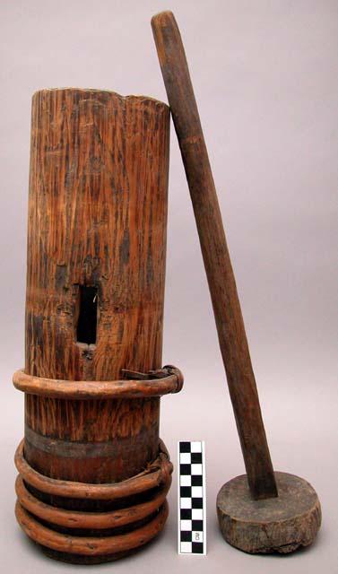 Very primitive churn made of small log about 2' long & 6" diameter +