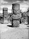 Sculptures from fill of Pyramid I.  Photos by B. Christensen 1943.