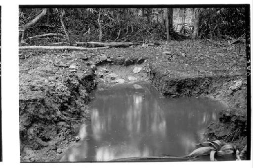 Looking E. at excavation in Little Resevoir W. of causeway connecting A and B gr