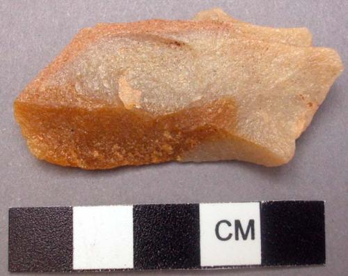 Stone flake for putting gum in end of spear thrower