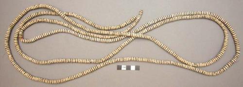 Necklace, long strand of white shell and coconut shell discoidal beads
