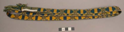 Woven narrow yellow and blue belt