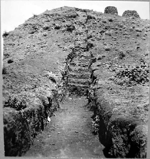 Exploration trench, cleaned to last phase. Looking West