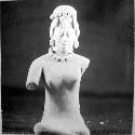 Ceramic figurine, seated female, jewelry decoration, arms broken