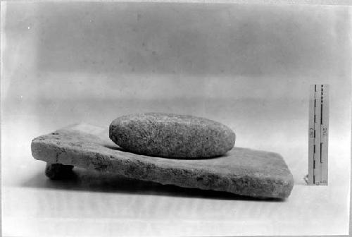 Limestone metate, granite mano from Chultun 3