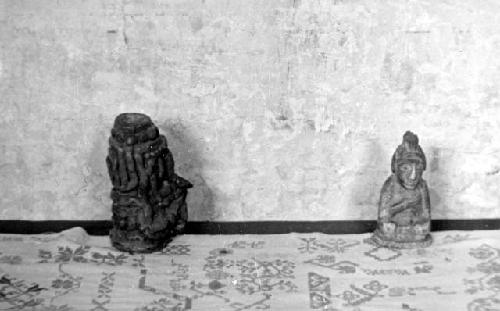 Figurine, seated human,and possibly stylized face. Near city of Campeche, Mexico