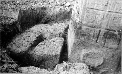 Showing collar holding Stela A in position - excavated