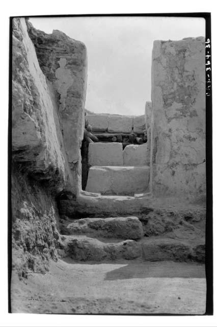 A-V: looking thru doorway in E. wall of Room 19. Lower steps were used in Period