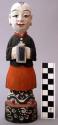Figurine, carved wood, polychrome standing human figure, wearing robes
