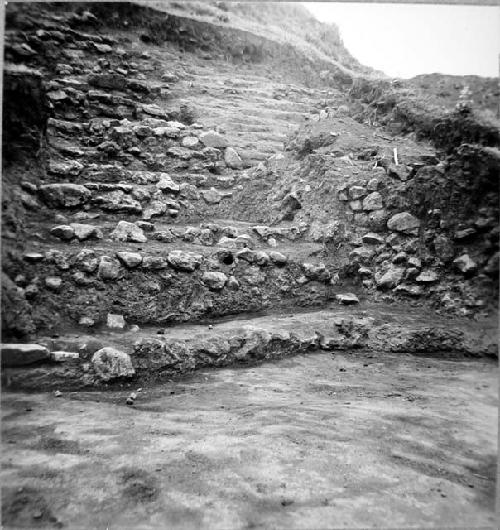 Panorama of north wall of west block-porch and at left, late terraces