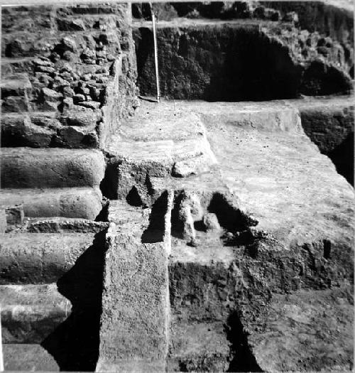 Terraces at SW portion of Mound 2, from stake N62.1E looking East