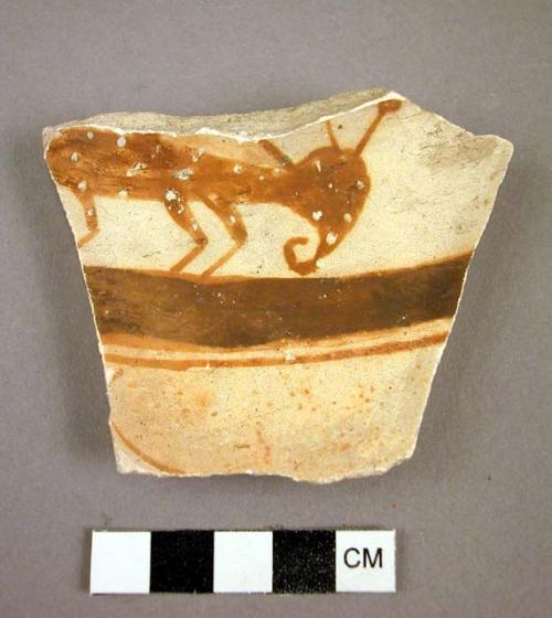 Zoomorphic potsherd. kawaiokuh polychrome? white stipple.