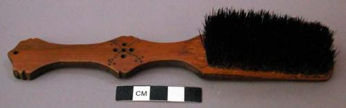 Brush, ornate bamboo handle, animal hair bristle, glued backing missing
