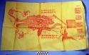 Print, red on yellow, god riding tiger, toad, centipede, snake, and spider depic