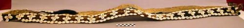 Hide strip with fur, appliqued cowrie shell edging and 4 point design, tail at e