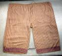 Man's trousers - white cloth with red stripes; purple brocaded design at cuffs