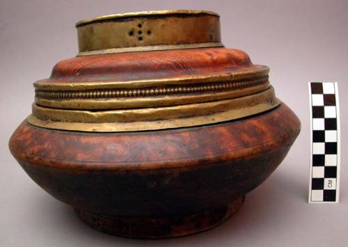 Rosewood butter box with brass mountings for holding the butter +