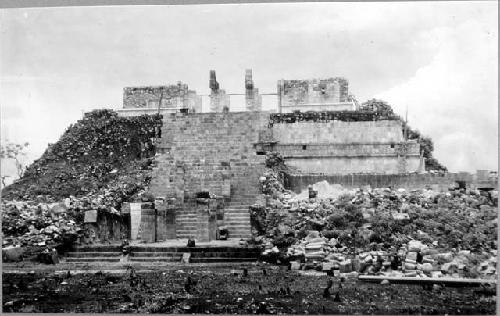 Temple of Warriors- Western facade after excavation; partially repaired.