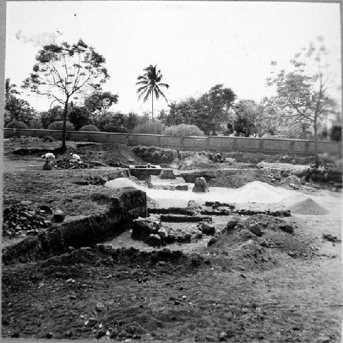 View of late lines of stone and roads in Tazumal Park