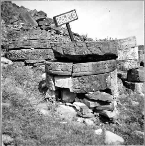 Tajin Chico.  Building called "Las Columnas".  Carved drums, which formed the co