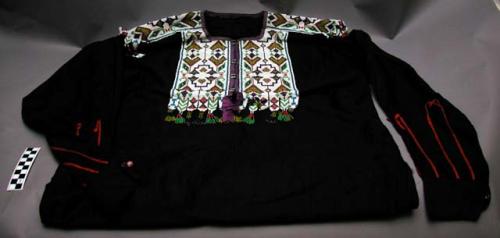 Man's black cotton shirt, beaded decoration