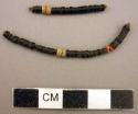 Shell beads, and stone beads, discoidal, 2 fragmentary strands