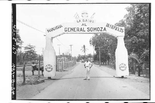 Triumphal arch in front of staff house