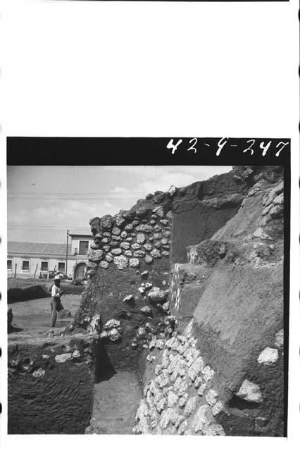 Mound B; West side; Structure D. South wall of stairway