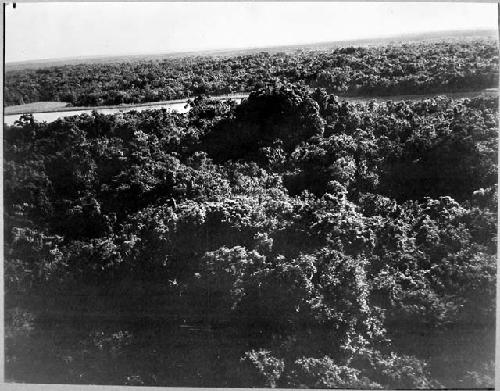 Aerial view of Coba, Lake Macanxoc, looking S.  Group B in foreground