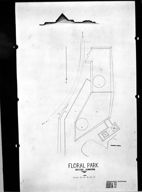 Map of Floral Park, British Honduras, showing Mounds I-IV