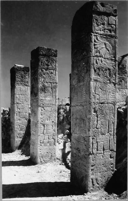 Temple of Warriors- sculptured columns in outer hallway.