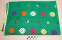 Large piece of textile - dark green with colored brocaded designs