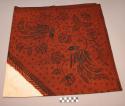 Batik tablecloth, earth red and black, 3' 5" square
