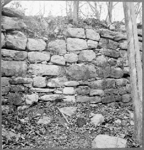 Looking east at wall of platform supporting castillo.