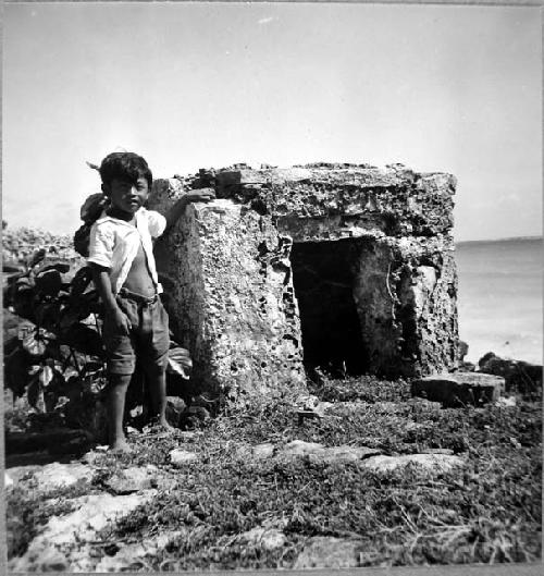 Shrine, Str. 41, fragment of Stela 3, reused as building  stone in shrine