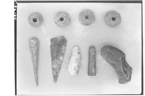 Structure 3 E 3.  Stone artifacts found during excavation.  Catalogue # l. Dr. T