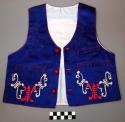 Vest, silk, dark blue, red buttons, double happiness embroidered on back