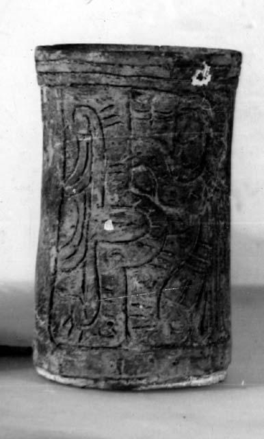 Ceramic vase, cylindrical, incised