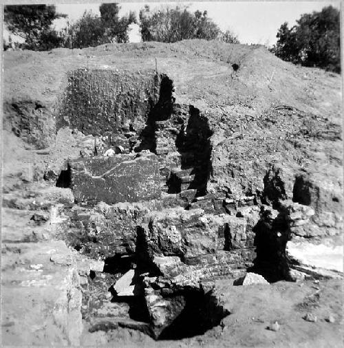 Trench into west side of Mound 3.  Notice pillar in situ.