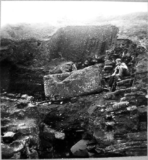 Trench into west side of Mound 3, showing pillar being moved.