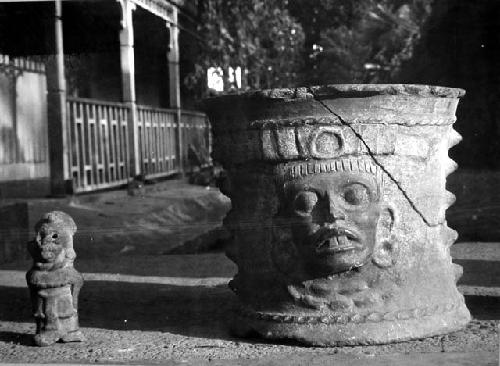 Pottery vessel and  figurine