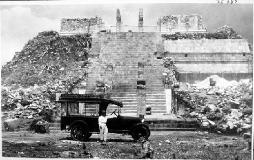 Temple of Warriors- Western facade after excavation; partially repaired, closer