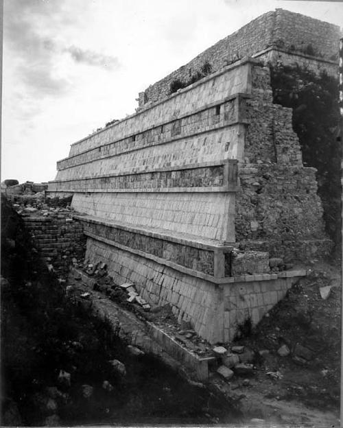 Temple of the Warriors- Looking W. along S. side of pyramid after repair.