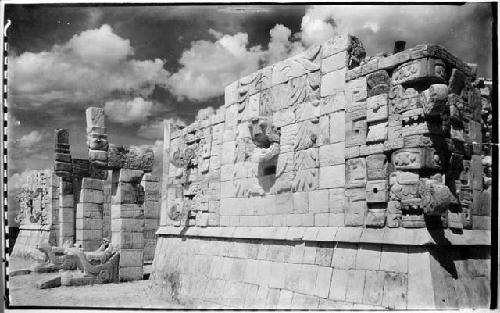 T. of Wars. Along front, looking N. Mask panels & serpent columns.