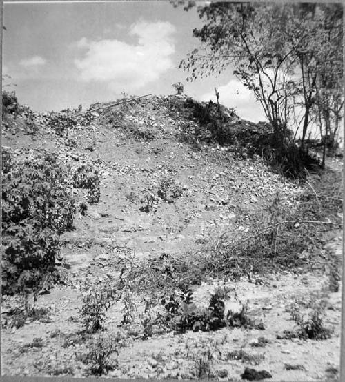 Pyramidal mound being destroyed for building material.