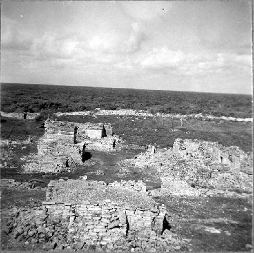 Looking west from Castillo, Structure 8; Structure 21; Structure 16; Structure 2
